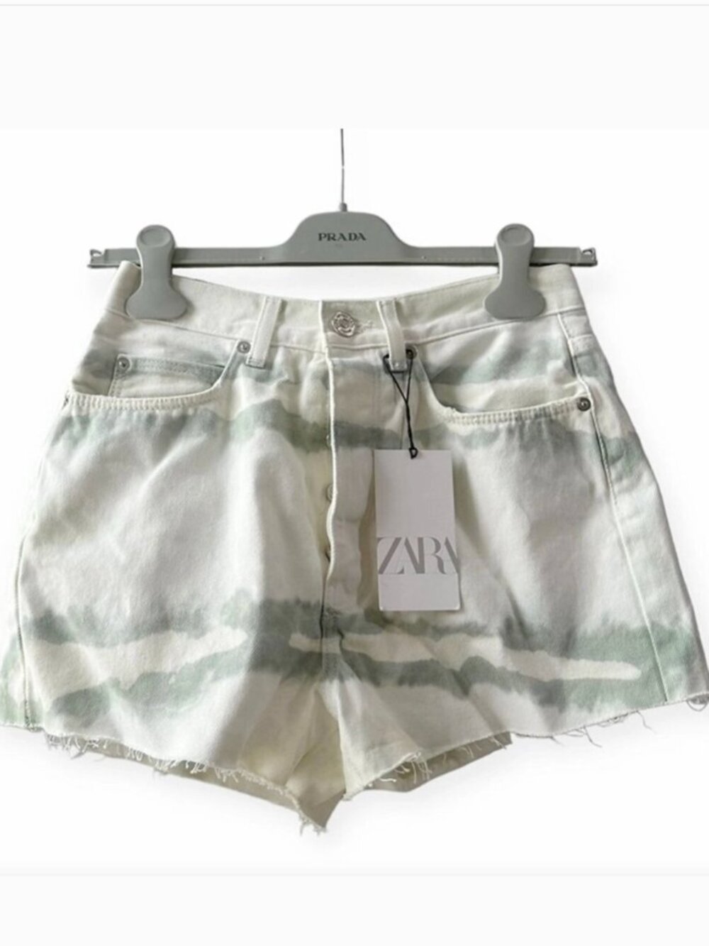 Zara White light green tie dye denim shorts - NO TAGS